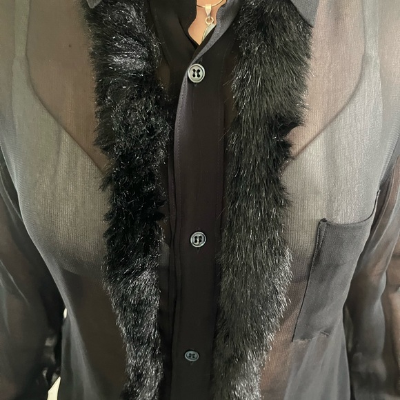 Comme des Garçons sheer black shirt with faux fur detail - Picture 1 of 3